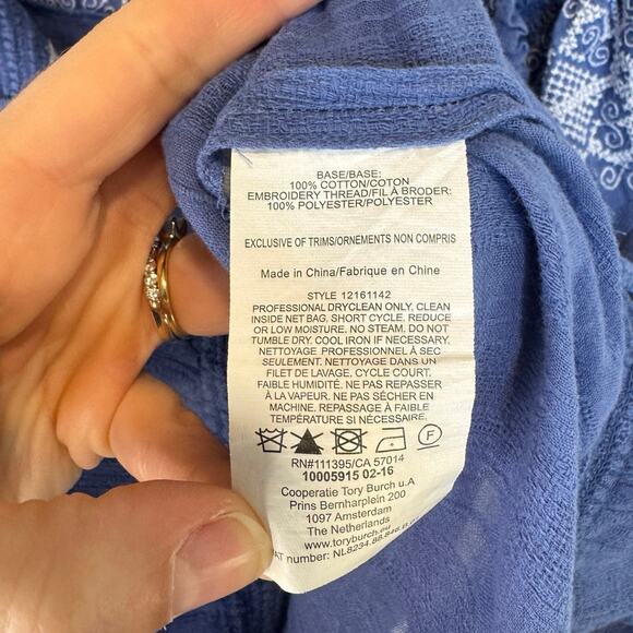 TORY BURCH Nina Short Sleeve 100% Cotton Peasant Blouse Size Large EUC $255 MSRP - Picture 7 of 8